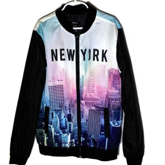 Forever 21 Girls NYC Graphic Bomber Jacket Size 13/14 - Picture 1 of 8